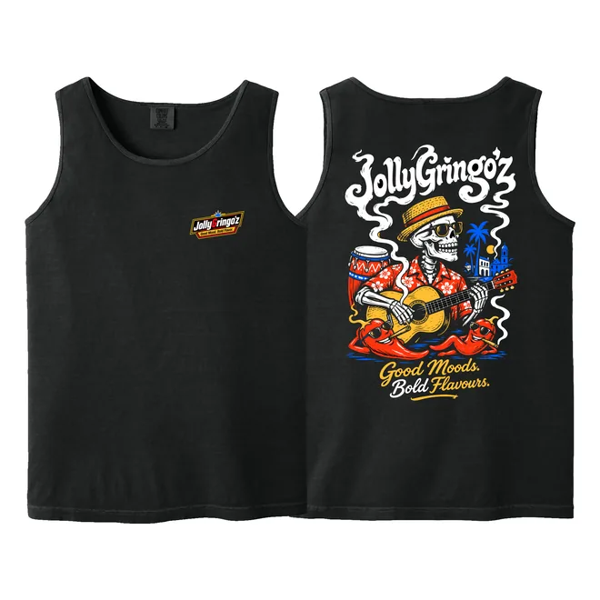 Latin Smoke Tank, Black, guitar skull